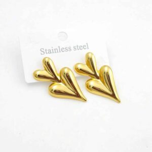 Gold Anti-Tarnish Volumetric Double Heart Studs
