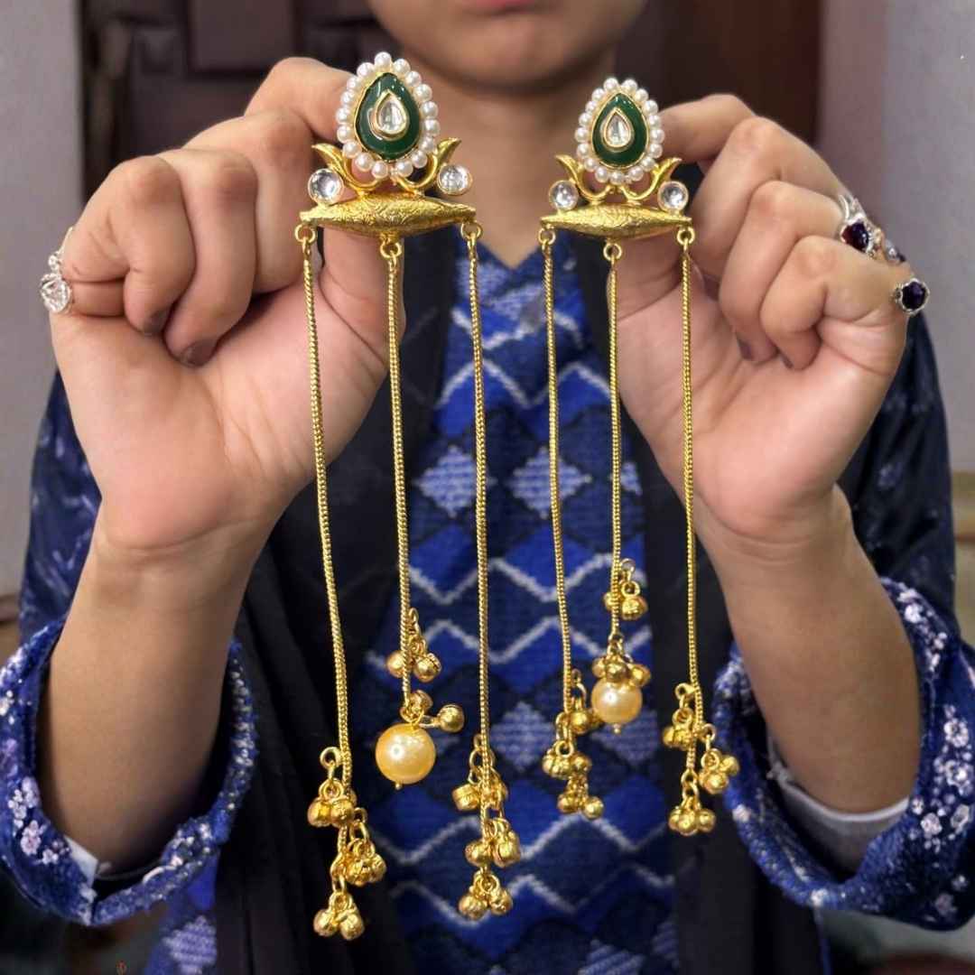 Handmade Long Drop Panchi Kundan Earrings (Multiple Colors)