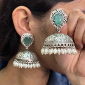 Oxidized Silver Replica Chittai Jhumki Earrings