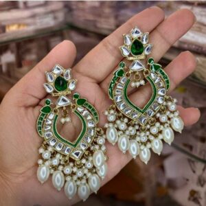 Meenakari Kundan Statement Earrings with Pearl Drops