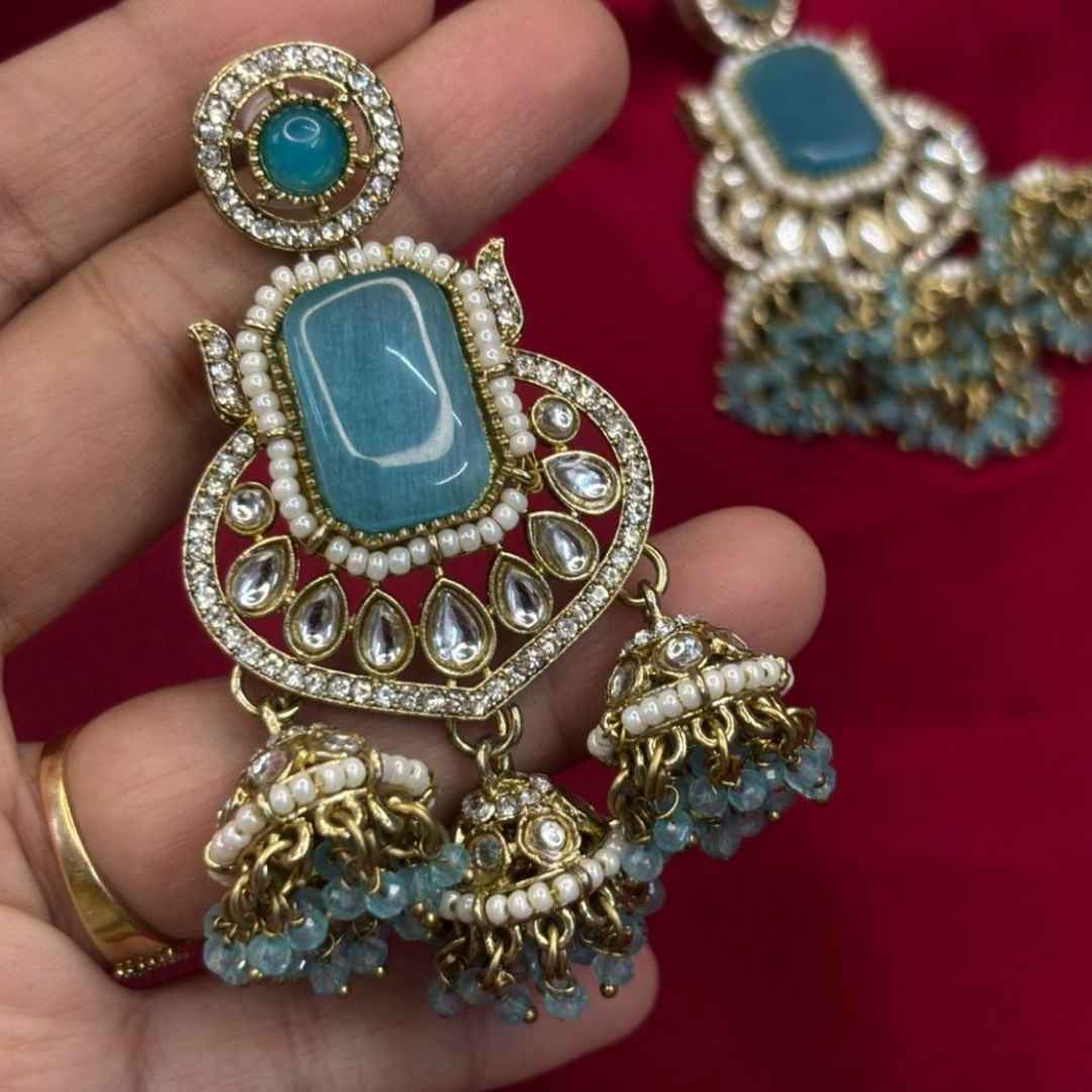 Kundan Jhumki Earrings with Monalisa Stone Drops