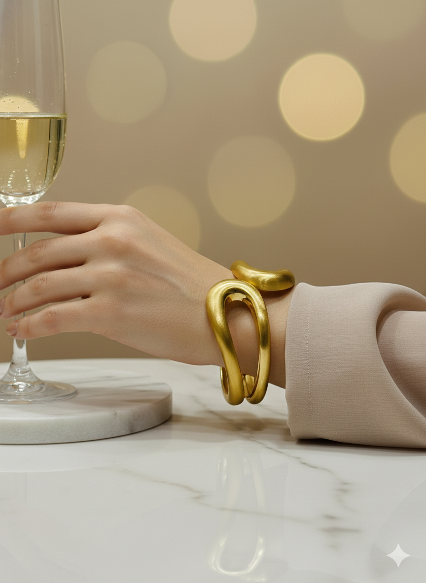 Matte Gold Sculptural Bangle - Image 2