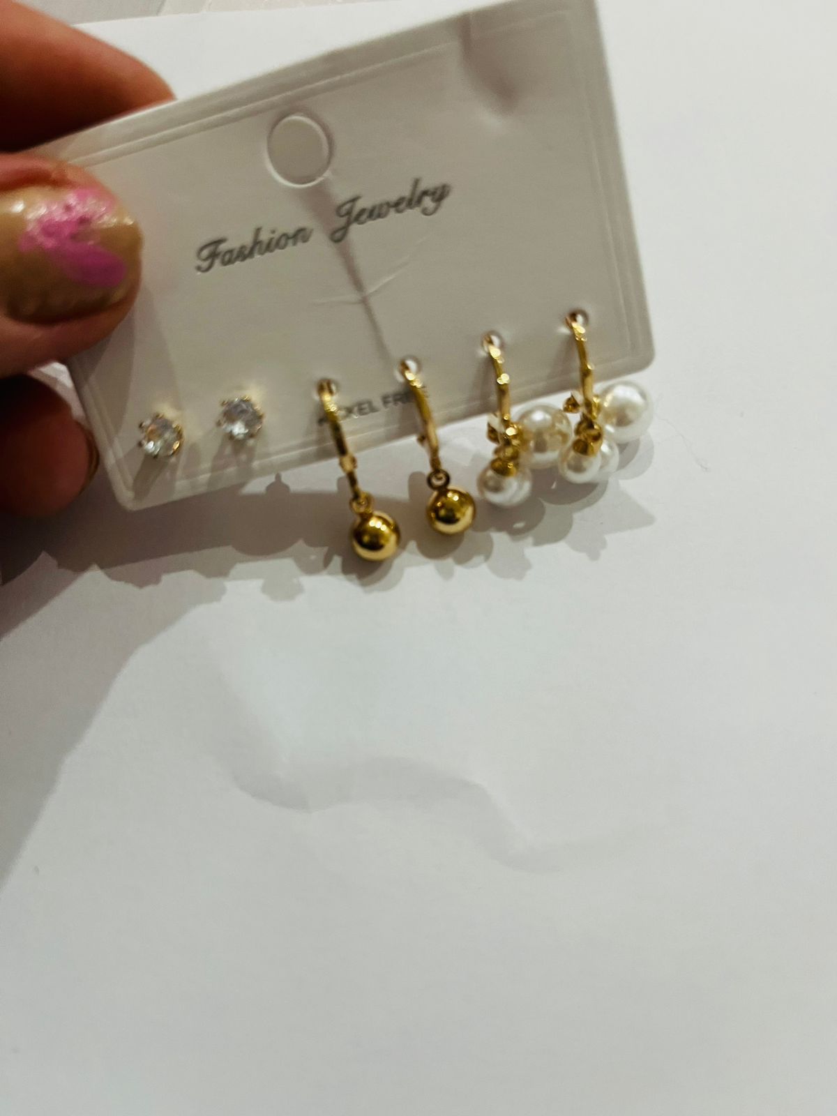 3-Pair Gold Earring Set (Studs & Hoops) - Image 2