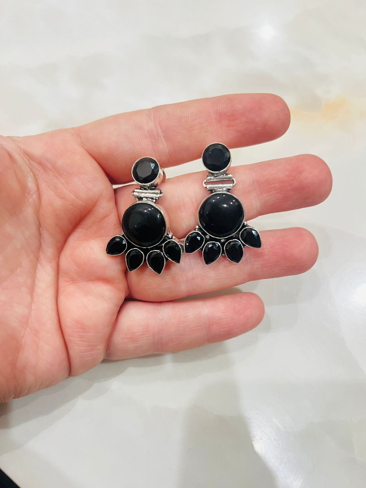 Noir Sunburst Brass Earrings - Image 2