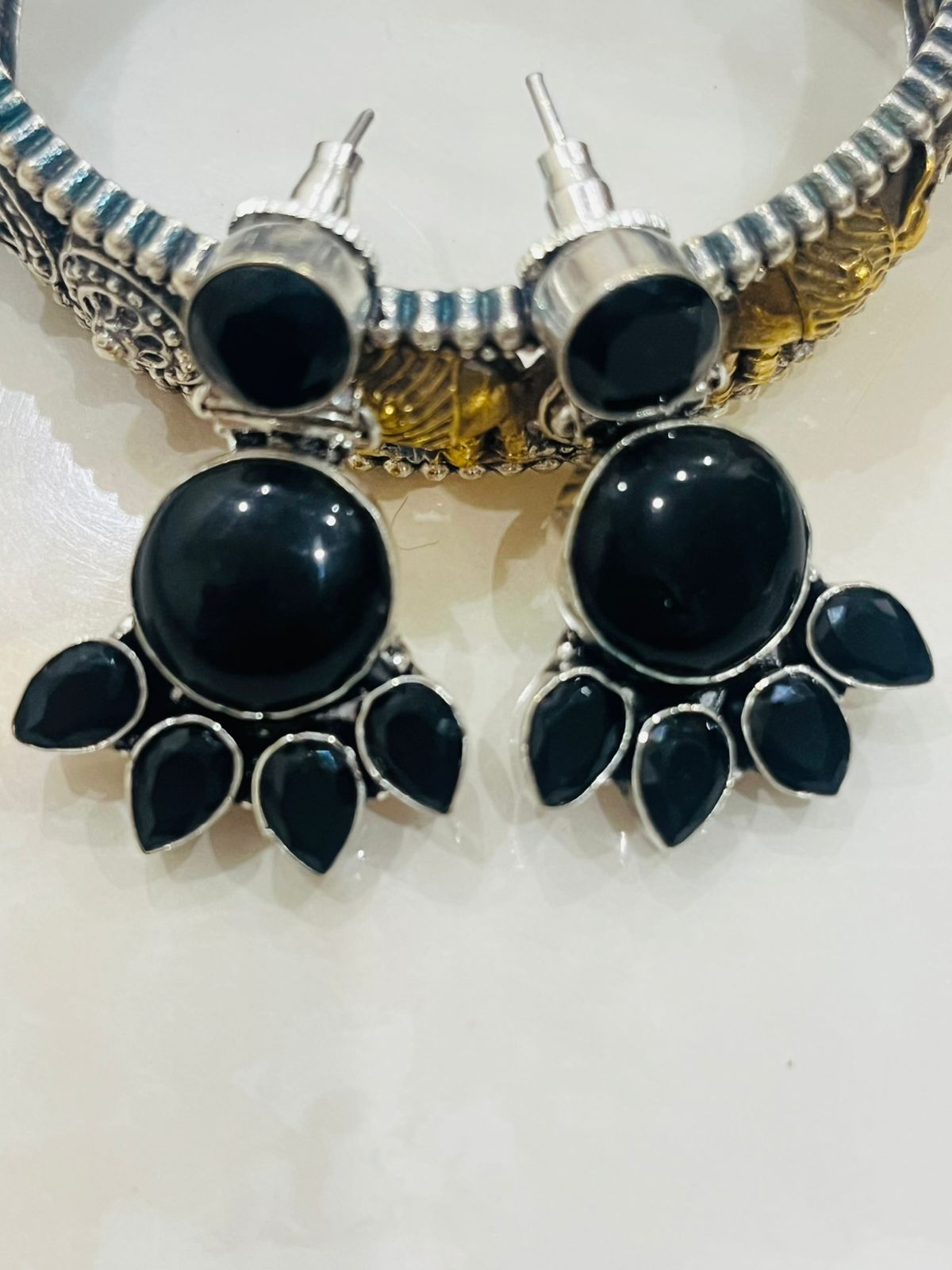 Noir Sunburst Brass Earrings - Image 3