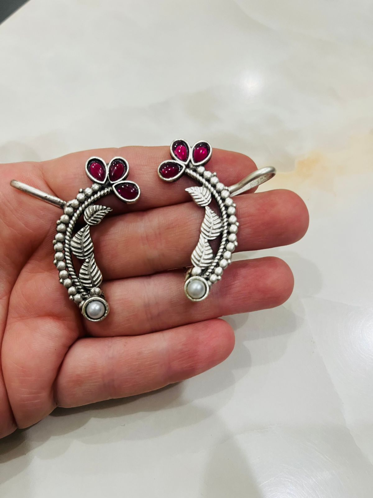 Ruby Leaf Vine Ear Cuffs - Image 2