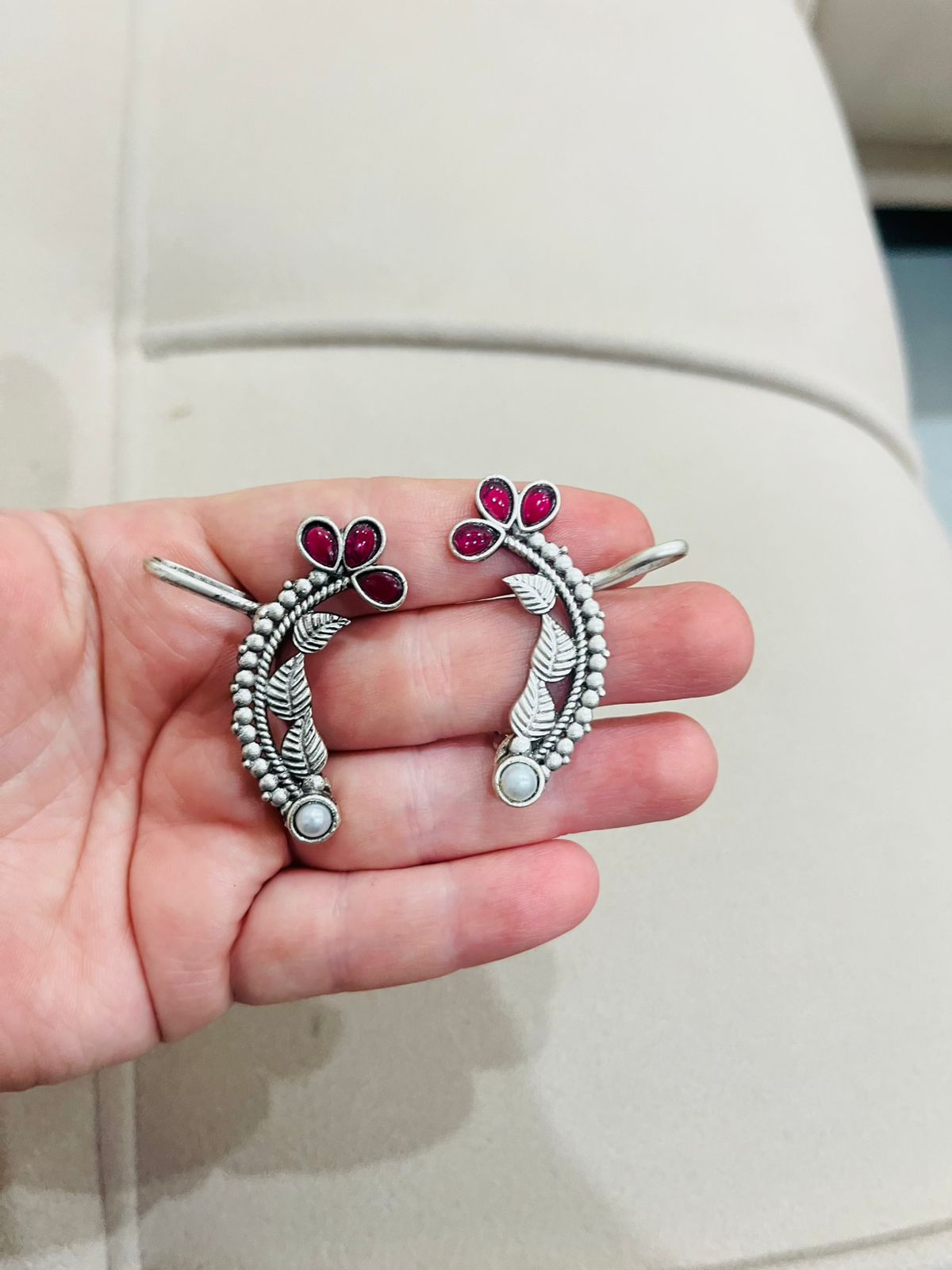 Ruby Leaf Vine Ear Cuffs - Image 3