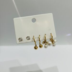3-Pair Gold Earring Set (Studs & Hoops)