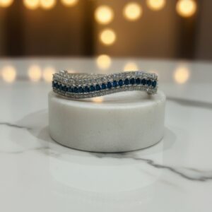 Silver Replica Wavy Bangle with Blue Monalisa Stone