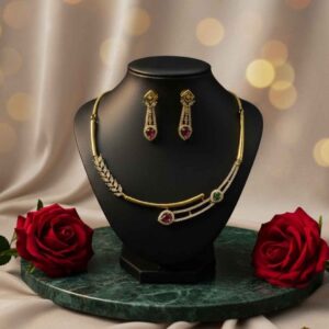 Gold-Tone Ruby CZ Necklace and Earring Set