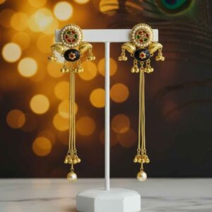 Royal Blue & Gold Tassel Drops Kashmiri Earrings