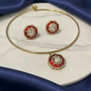 Crimson Octagon Polki Hasli