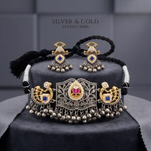 Premium brass german silver peacock panchi kundan