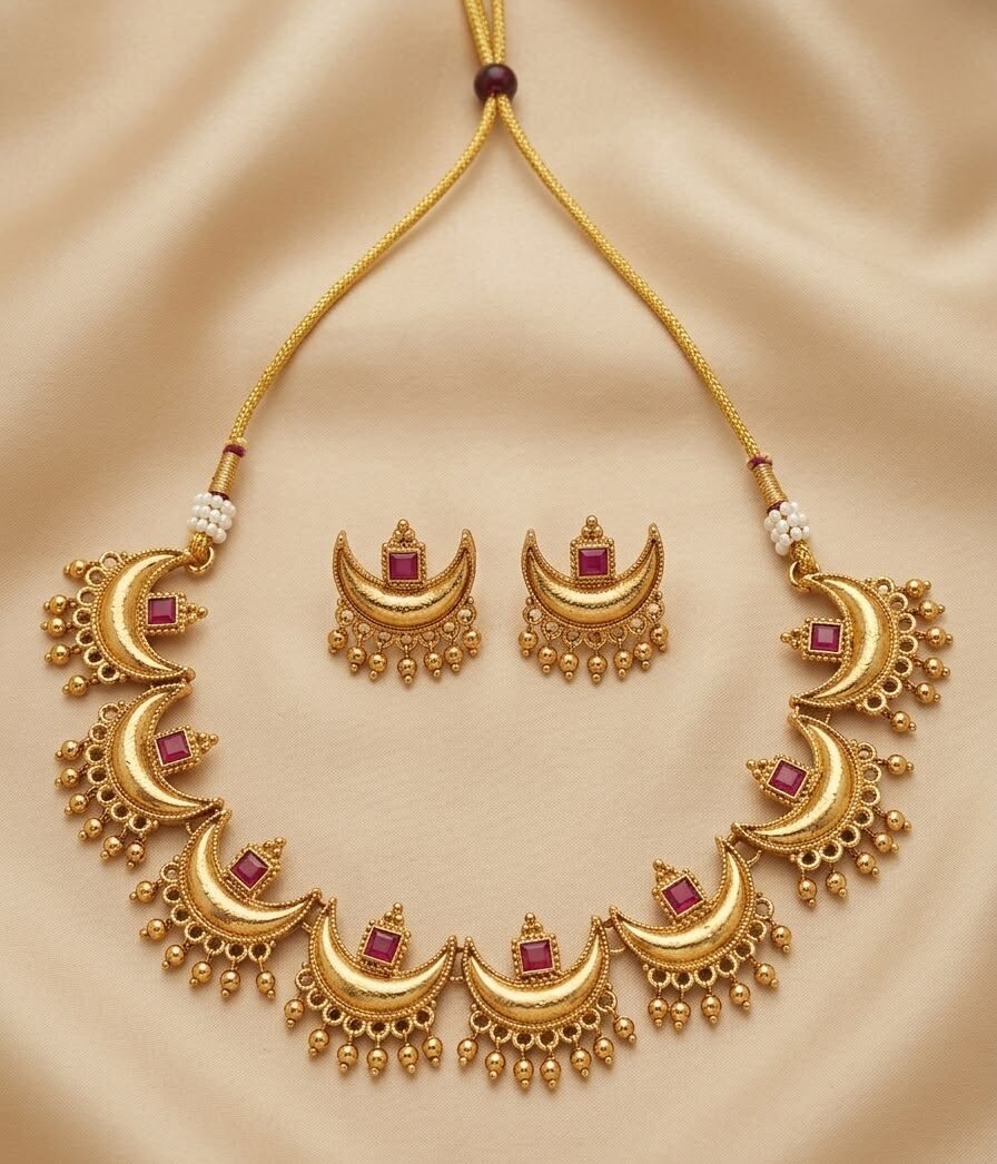 Chand necklace gold eith detailing stone
