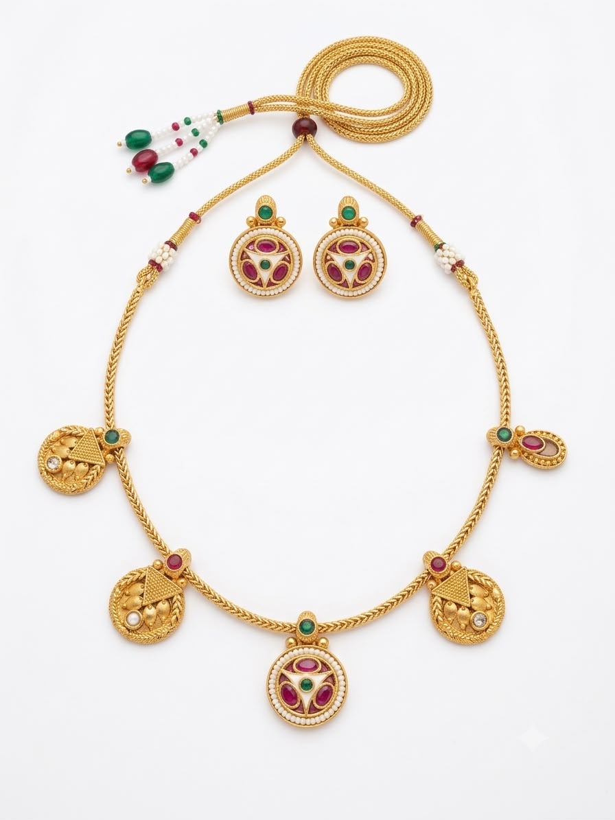 Gold Coin Stone Stud Set