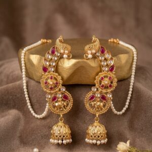 Gold Earcuffs with Red & Silver Stones