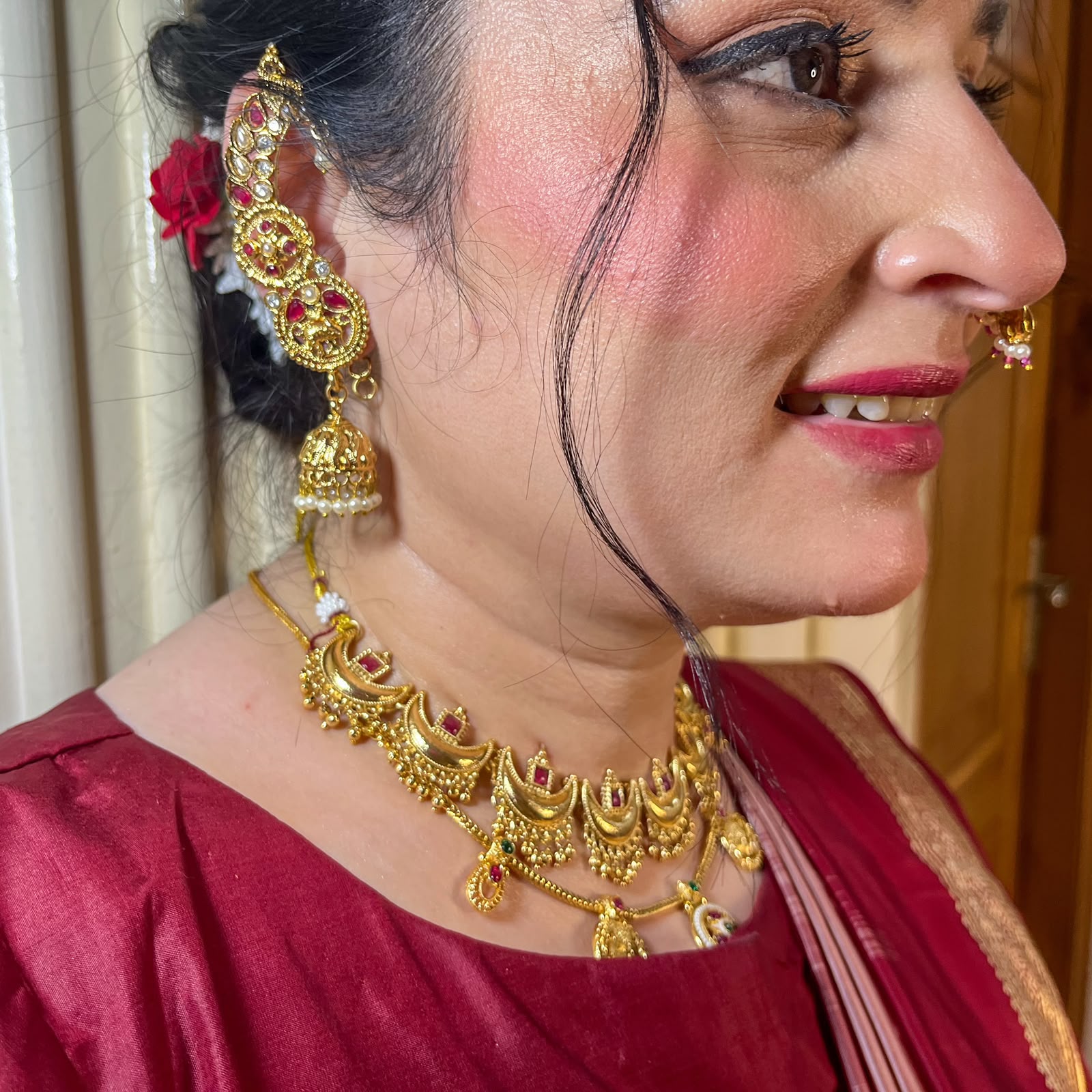 Gold Earcuffs with Red & Silver Stones - Image 4