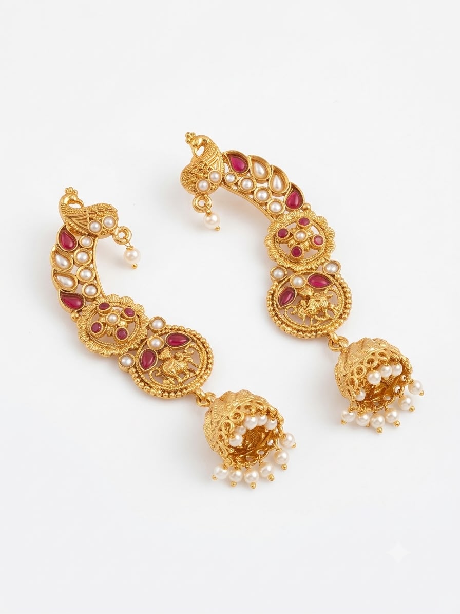 Gold Earcuffs with Red & Silver Stones - Image 5