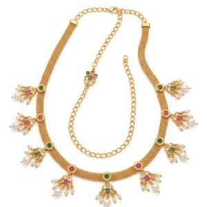 Golden Waist Chain with Green & Red Stones