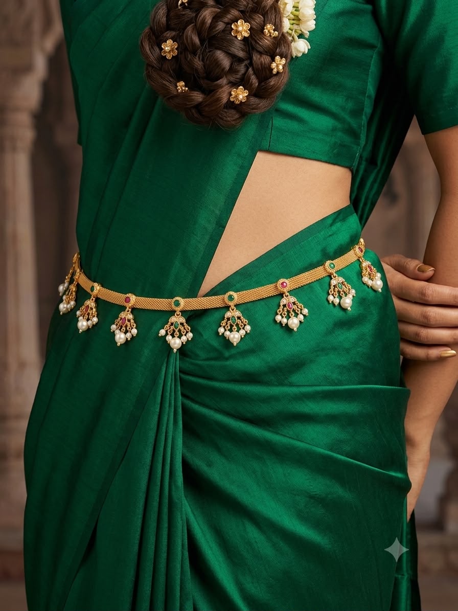 Golden Waist Chain with Green & Red Stones - Image 2