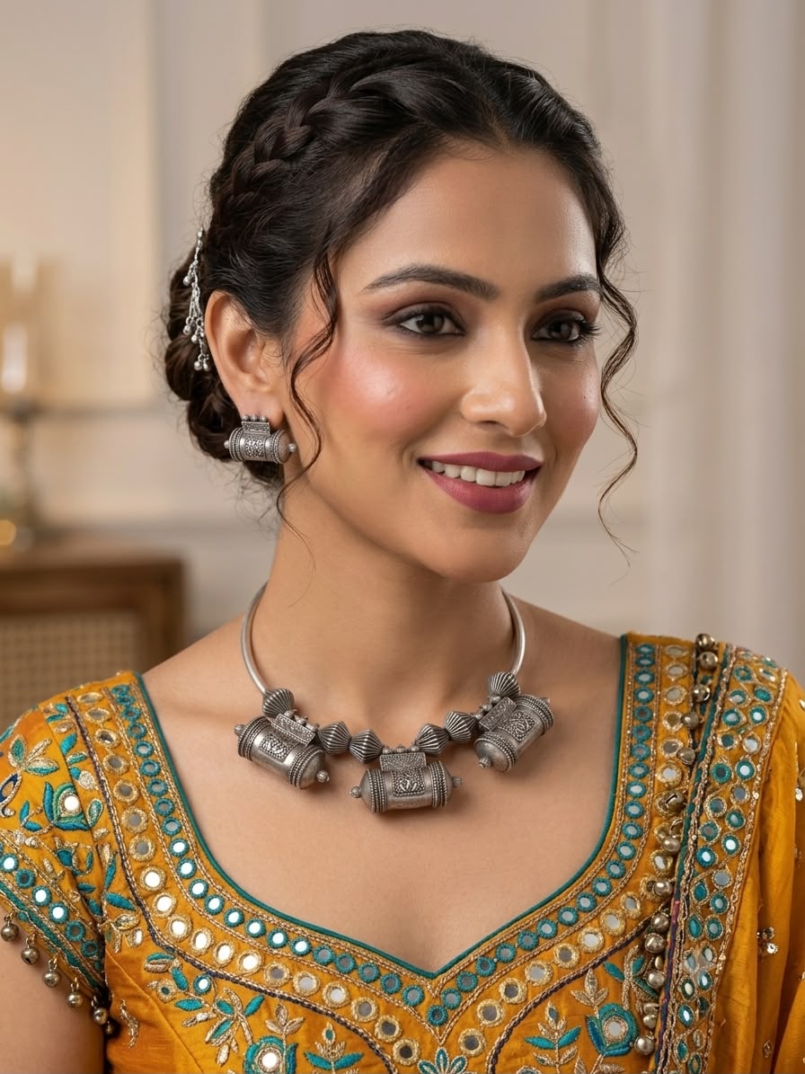 Premium Brass German Silver Hasli with Earrings - Image 2
