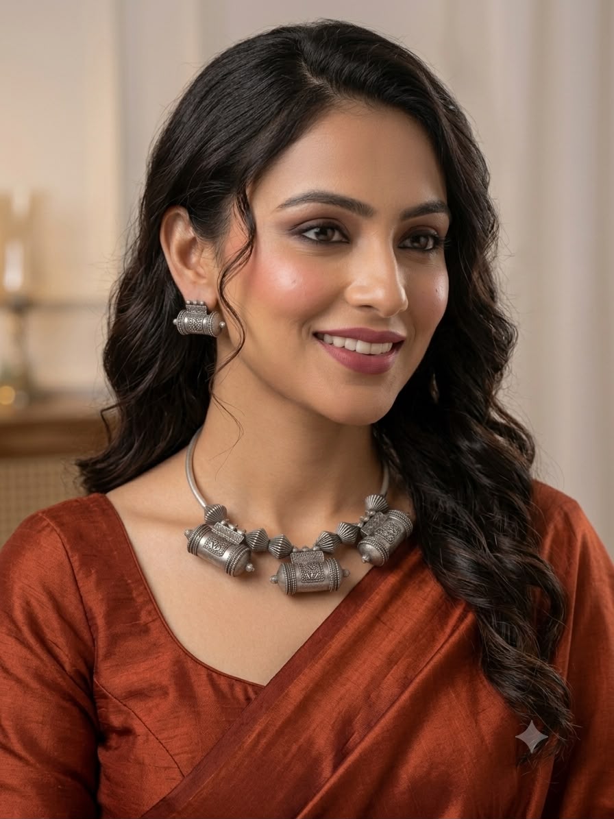 Premium Brass German Silver Hasli with Earrings - Image 3