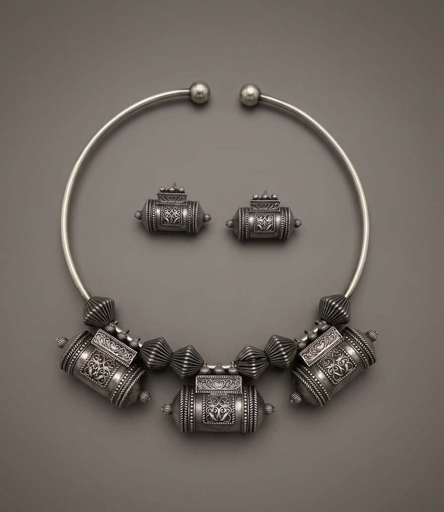 Premium Brass German Silver Hasli with Earrings