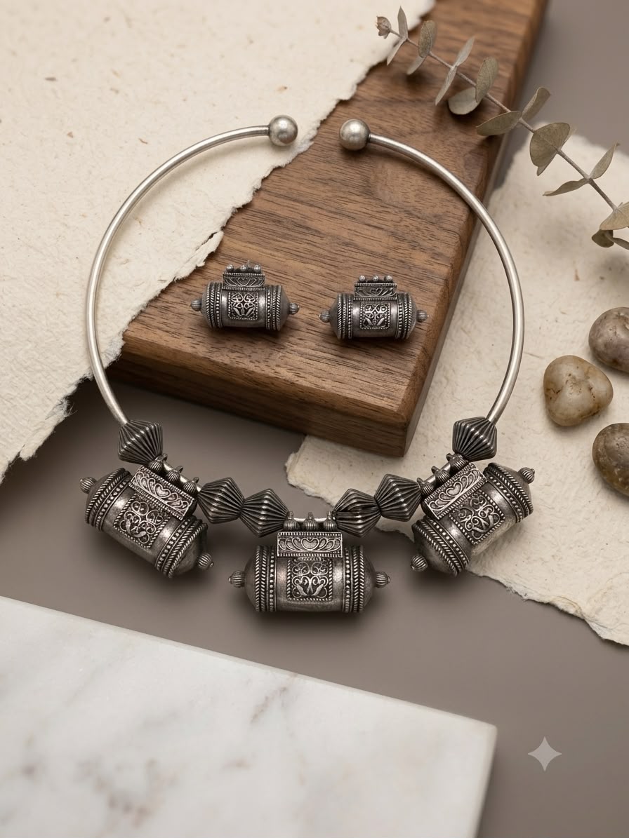 Premium Brass German Silver Hasli with Earrings - Image 4