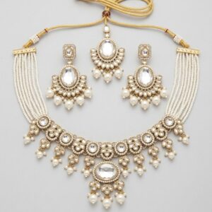Moissanite Choker Necklace Set with Jhumka & Maang Tikka