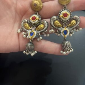 Pachi Kundan Golden German Silver Earrings with Pearl
