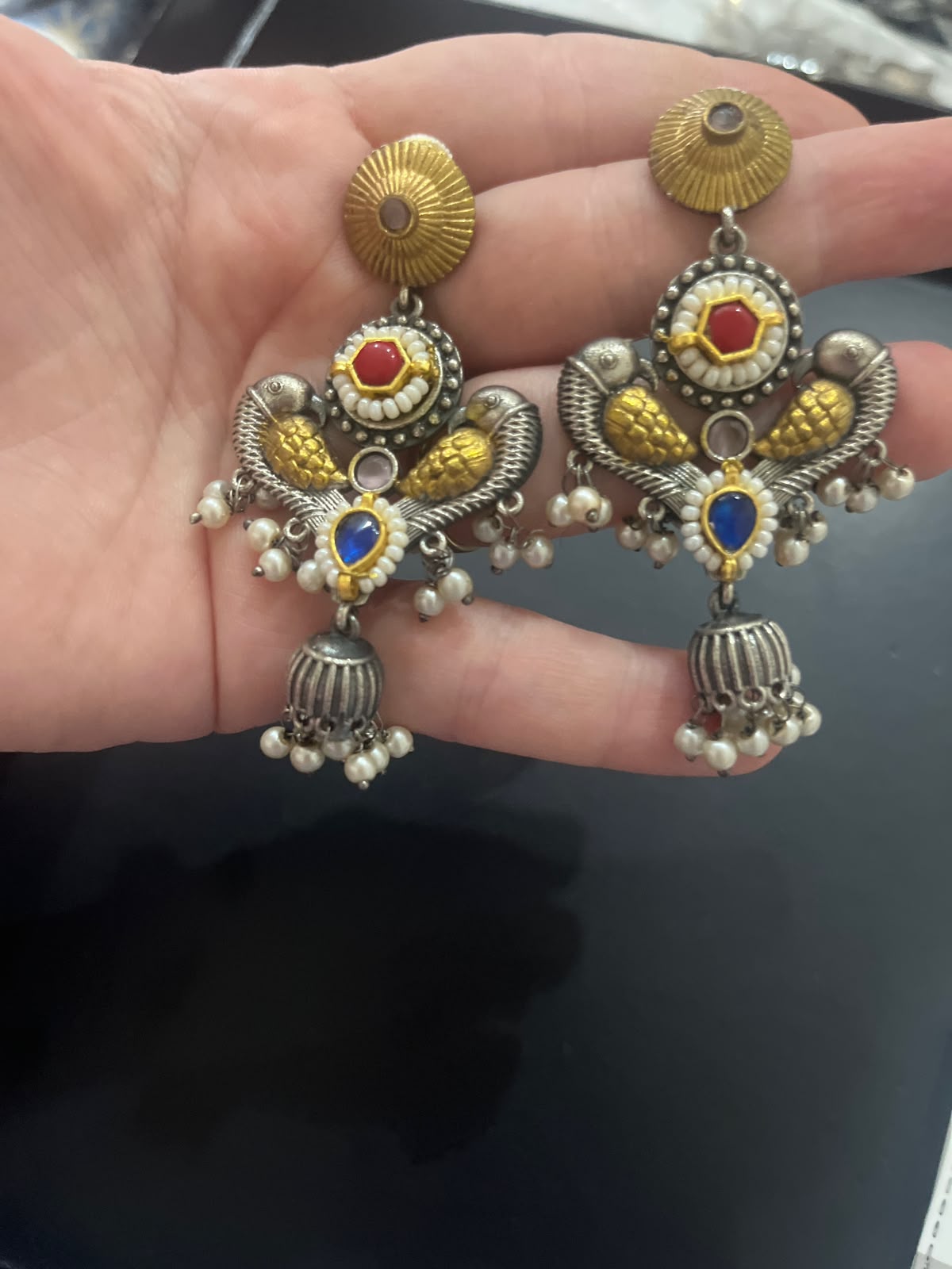 Pachi Kundan Golden German Silver Earrings with Pearl