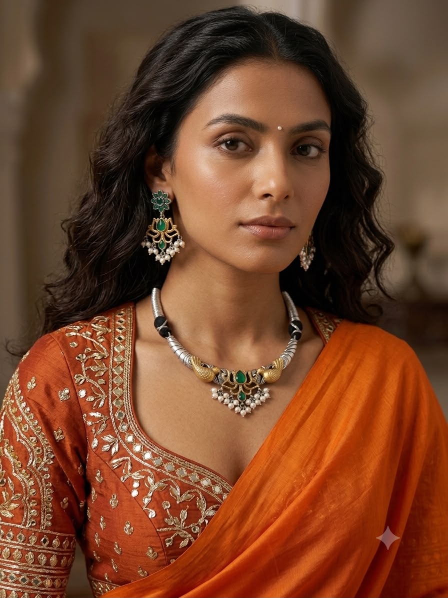 Bird & Lotus Pachi Kundan Hasli Necklace with Pearl Latkan - Image 2