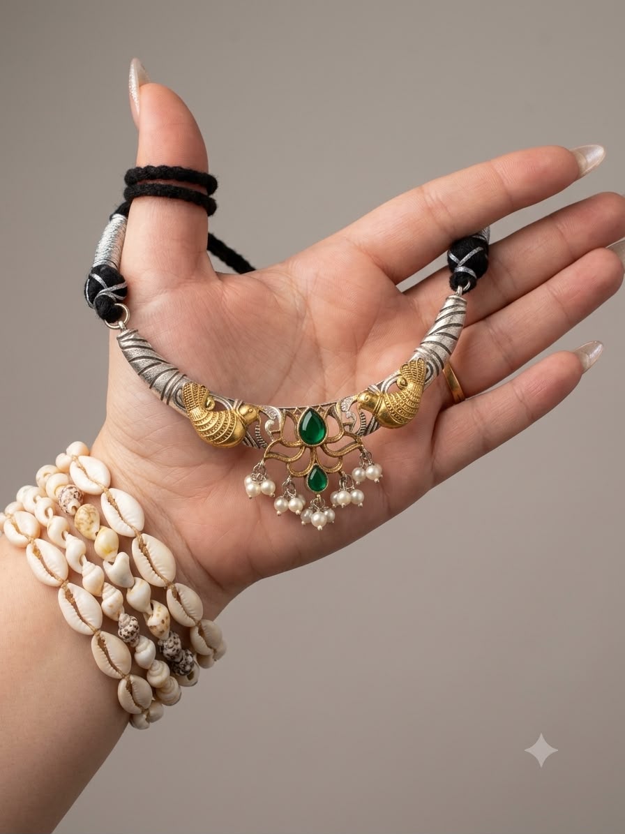 Bird & Lotus Pachi Kundan Hasli Necklace with Pearl Latkan - Image 3