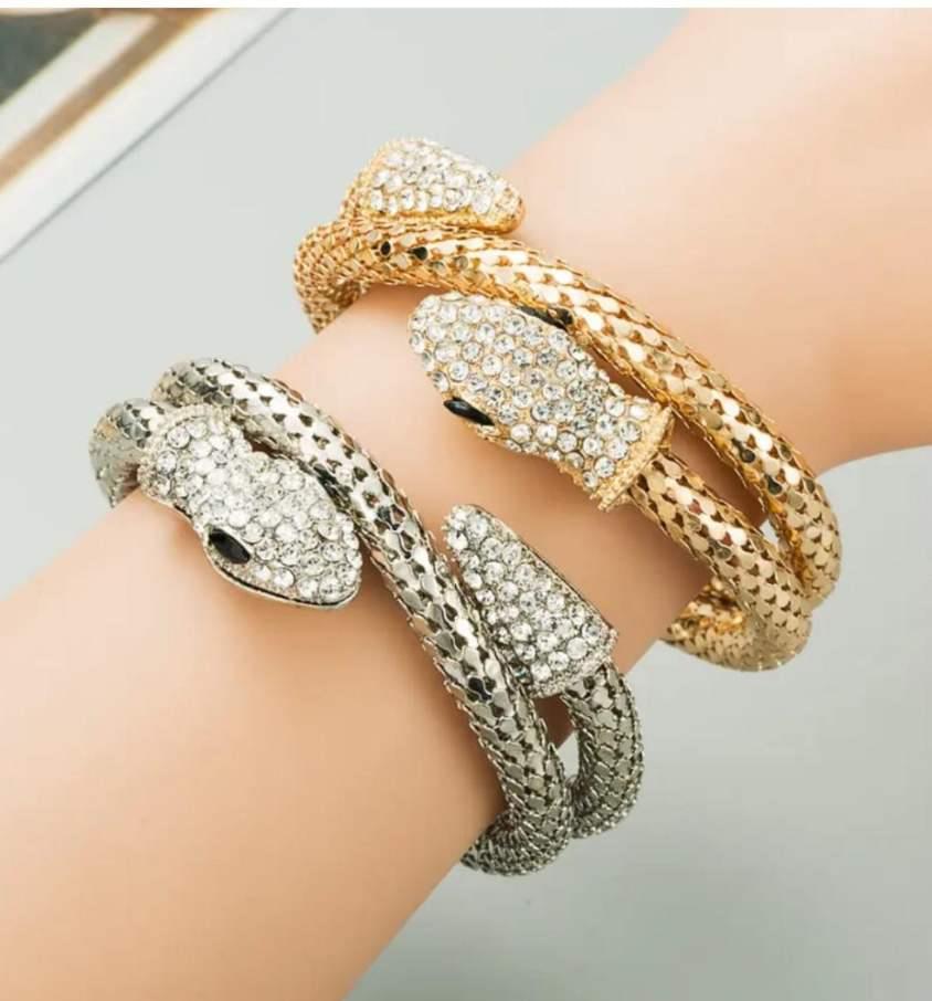 Rhinestone Serpent Wrap Bracelet (Gold & Silver)