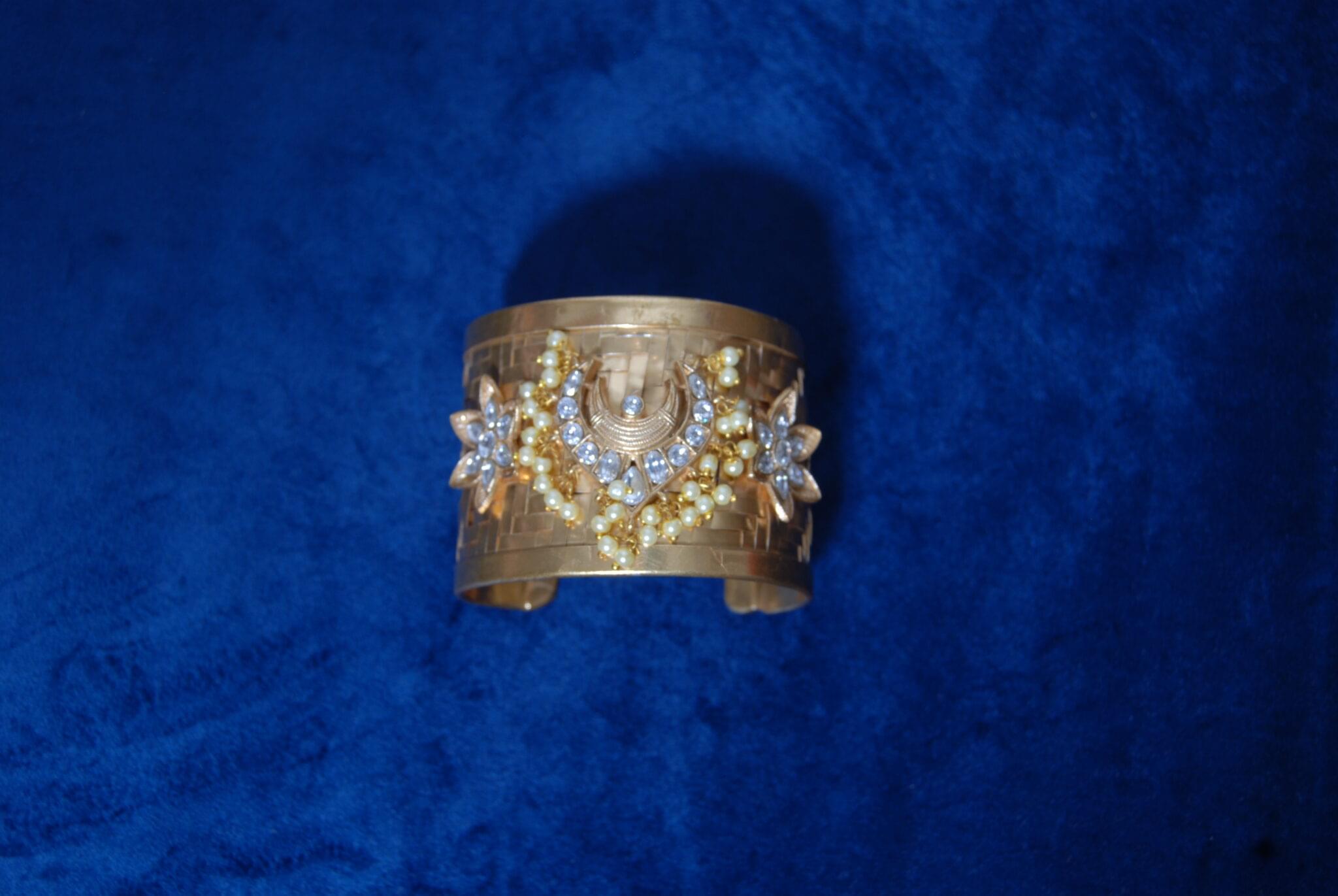 Gold Plated Handcuff with Pachi Kundan and Silver Stones