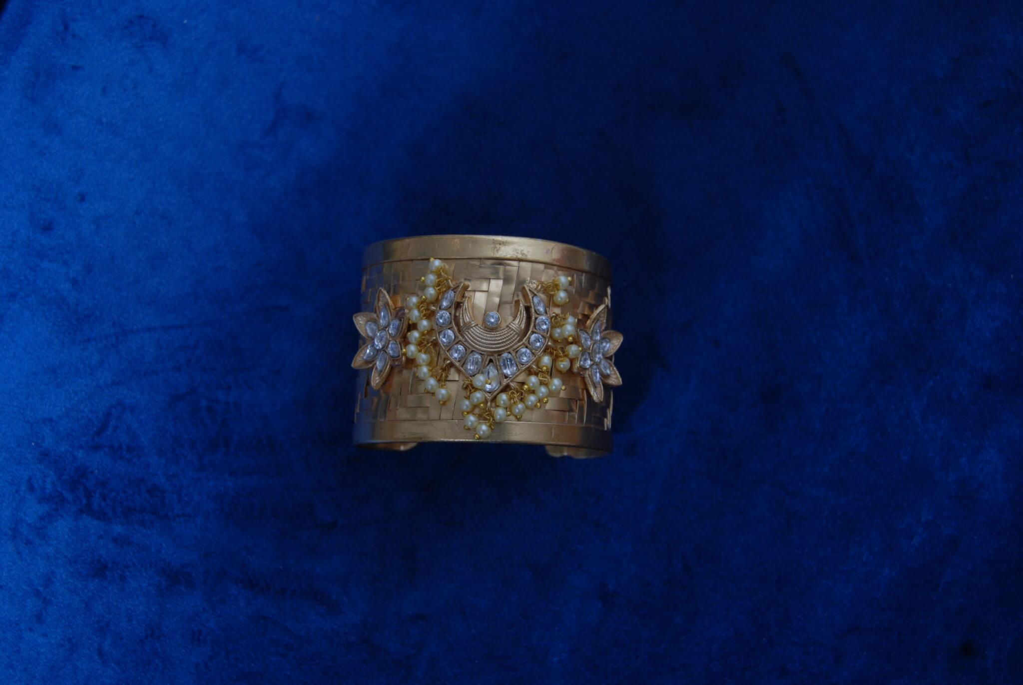 Gold Plated Handcuff with Pachi Kundan and Silver Stones - Image 2