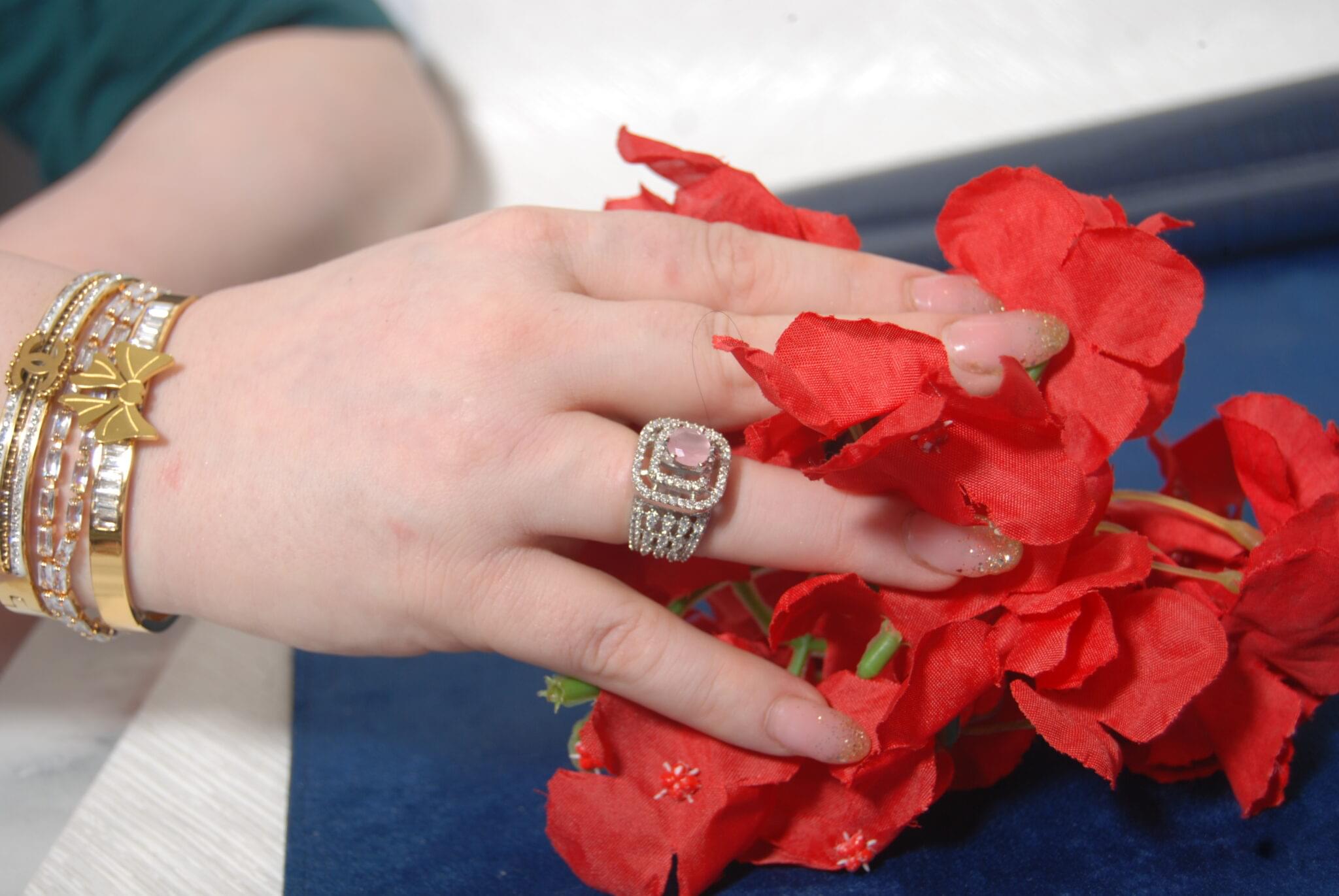 Grand American Diamond (AD) Statement Ring with Pink Center Stone - Image 2