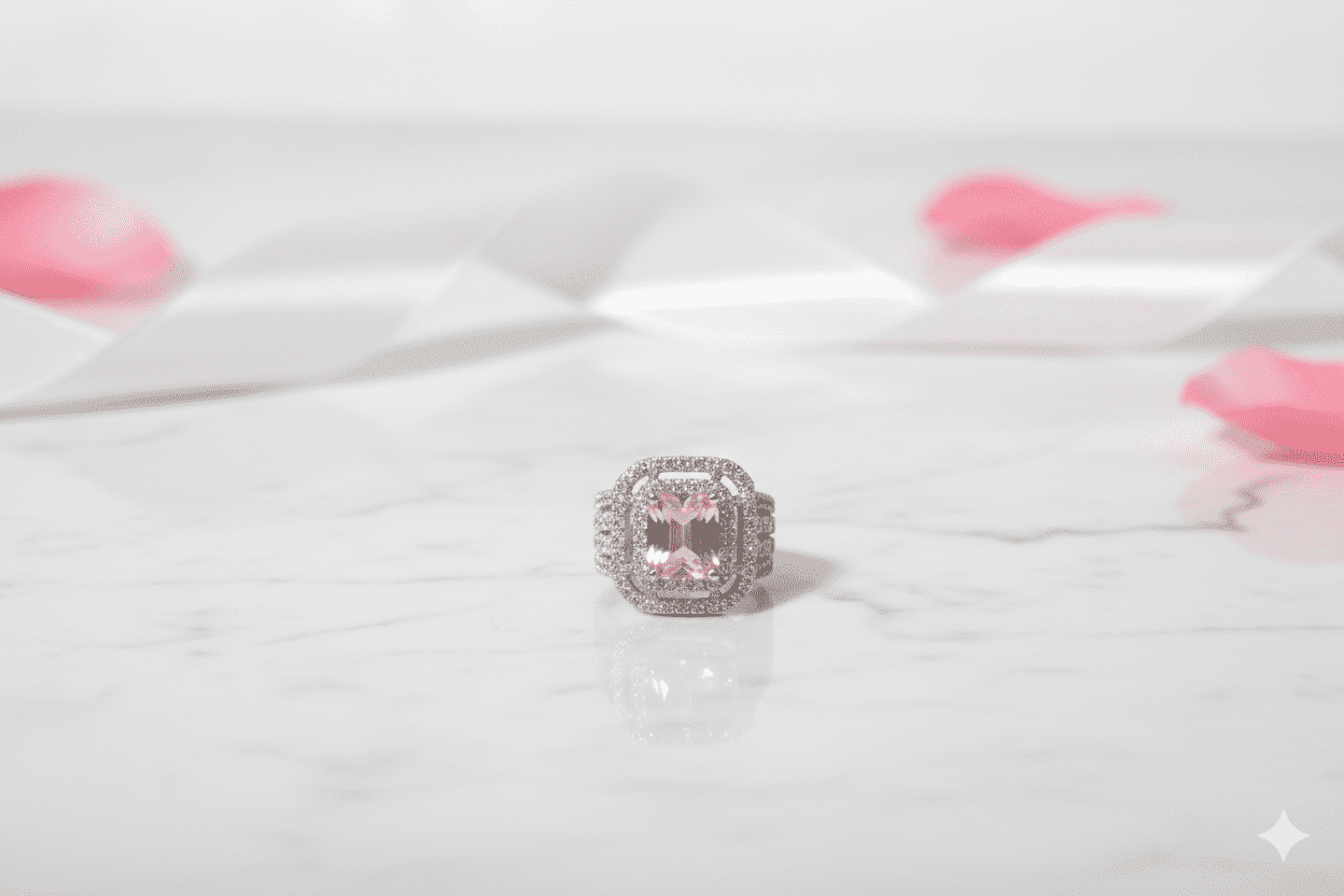 Grand American Diamond (AD) Statement Ring with Pink Center Stone - Image 3