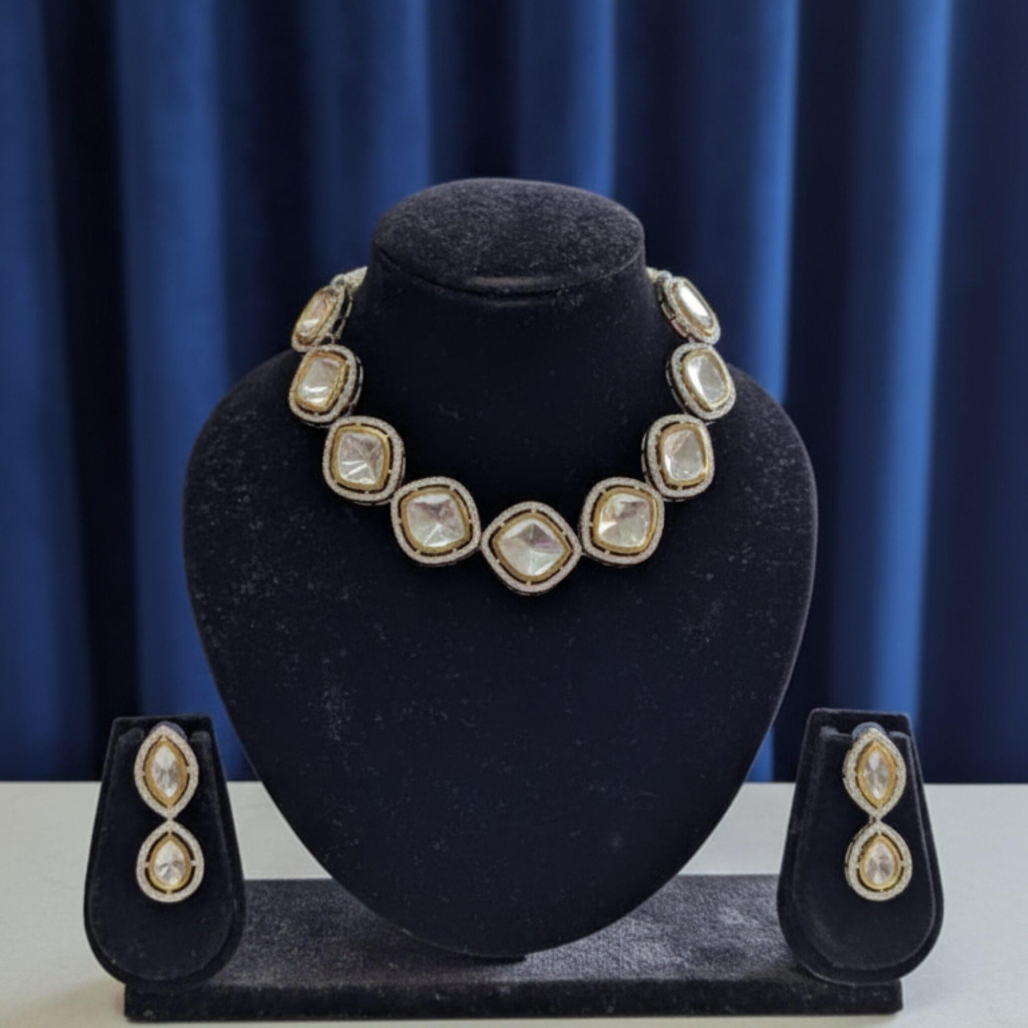 Stunning Silver Kundan & American Diamond (AD) Choker Set
