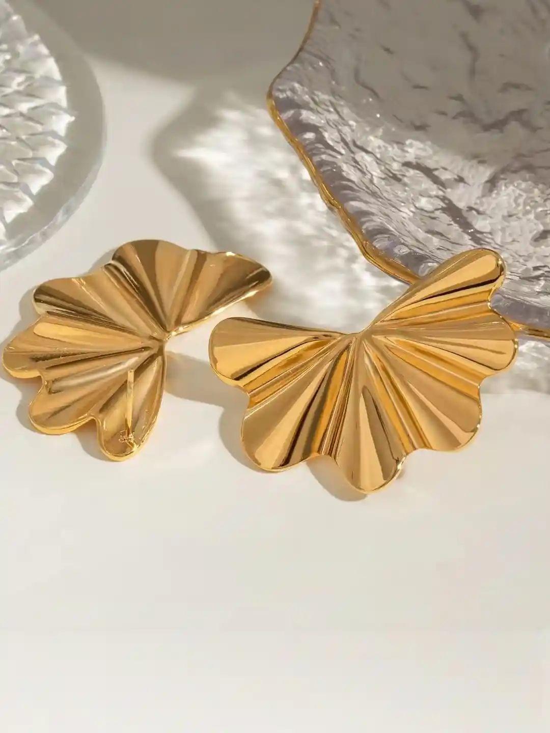 Oversized Gold Anti-Tarnish Scalloped Fan Earrings