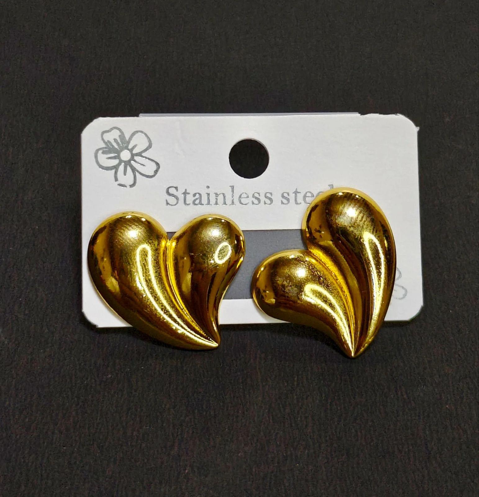 Sculptural Gold Anti-Tarnish Heart Earrings - Image 2