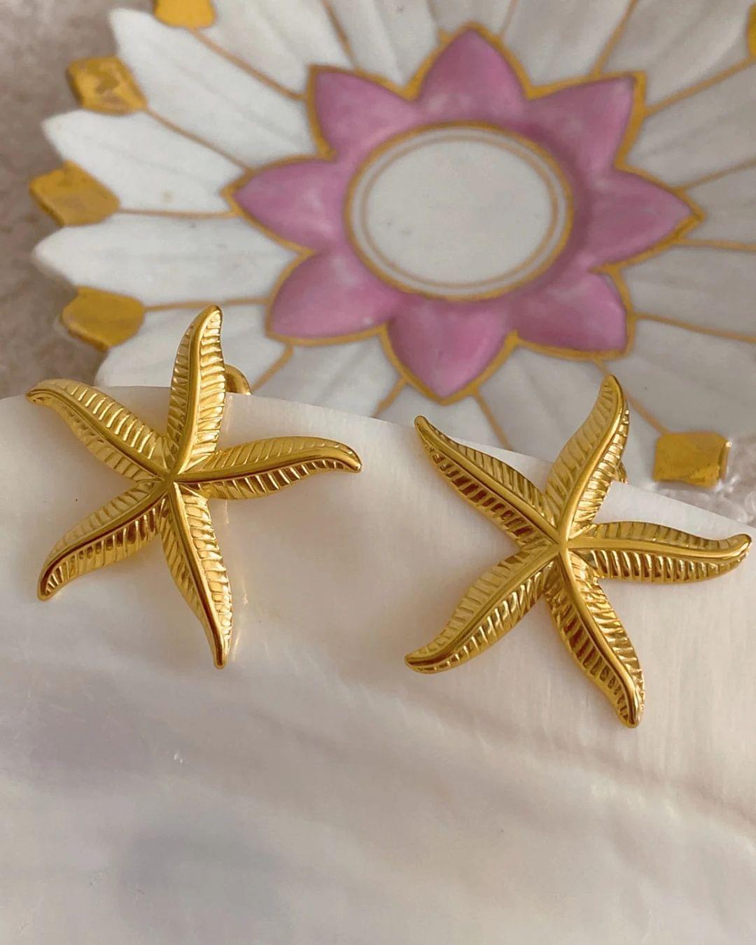 Gold Anti-Tarnish Starfish Statement Earring