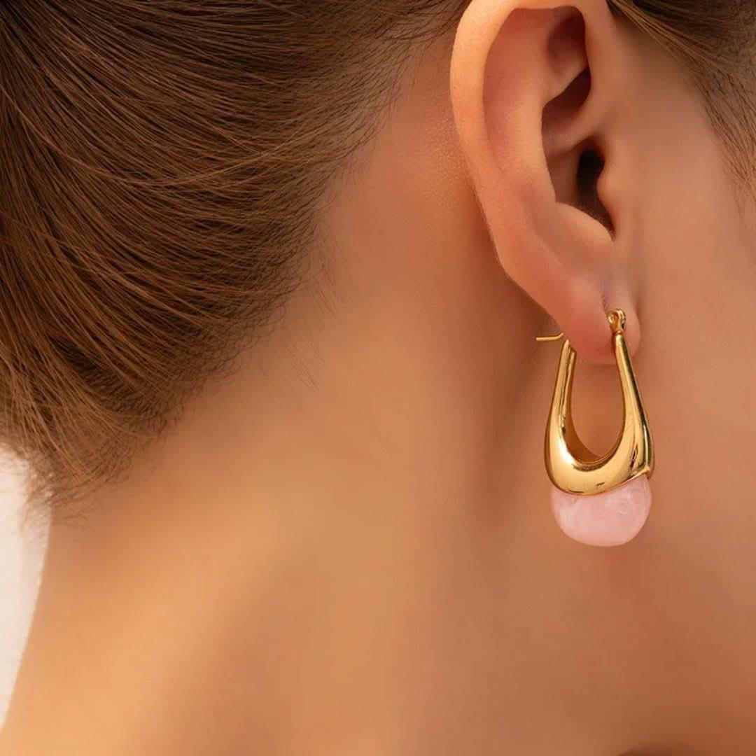Gold Anti-Tarnish Huggie Hoops with Colored Stone Drops - Image 3