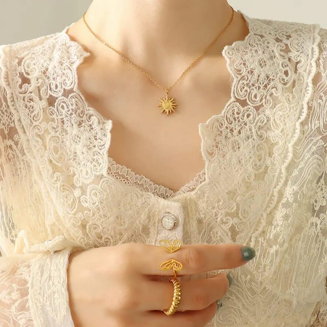 Gold Anti-Tarnish Sunburst Pendant Necklace - Image 3