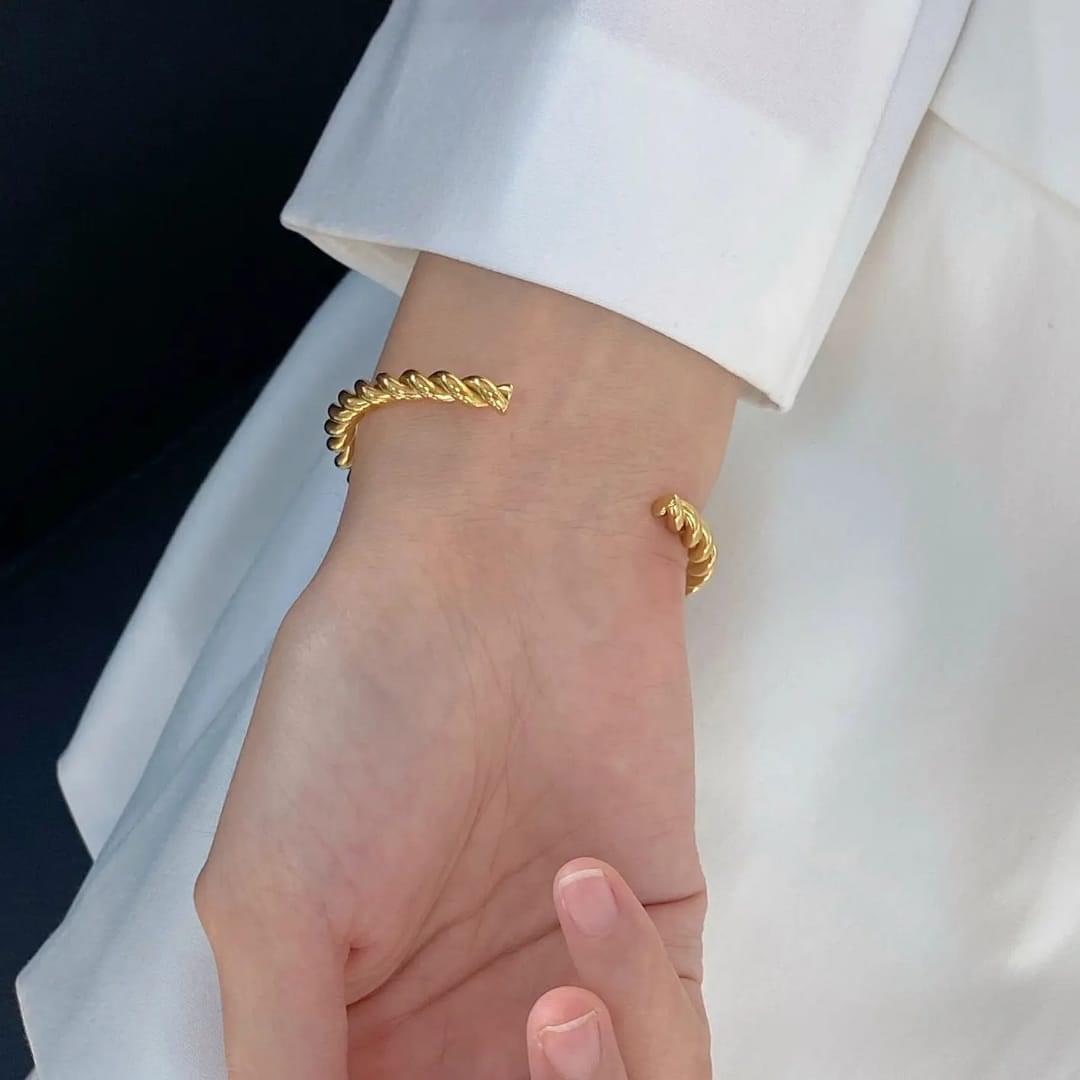 Gold Anti-Tarnish Thin Twisted Cuff Bracelet - Image 2