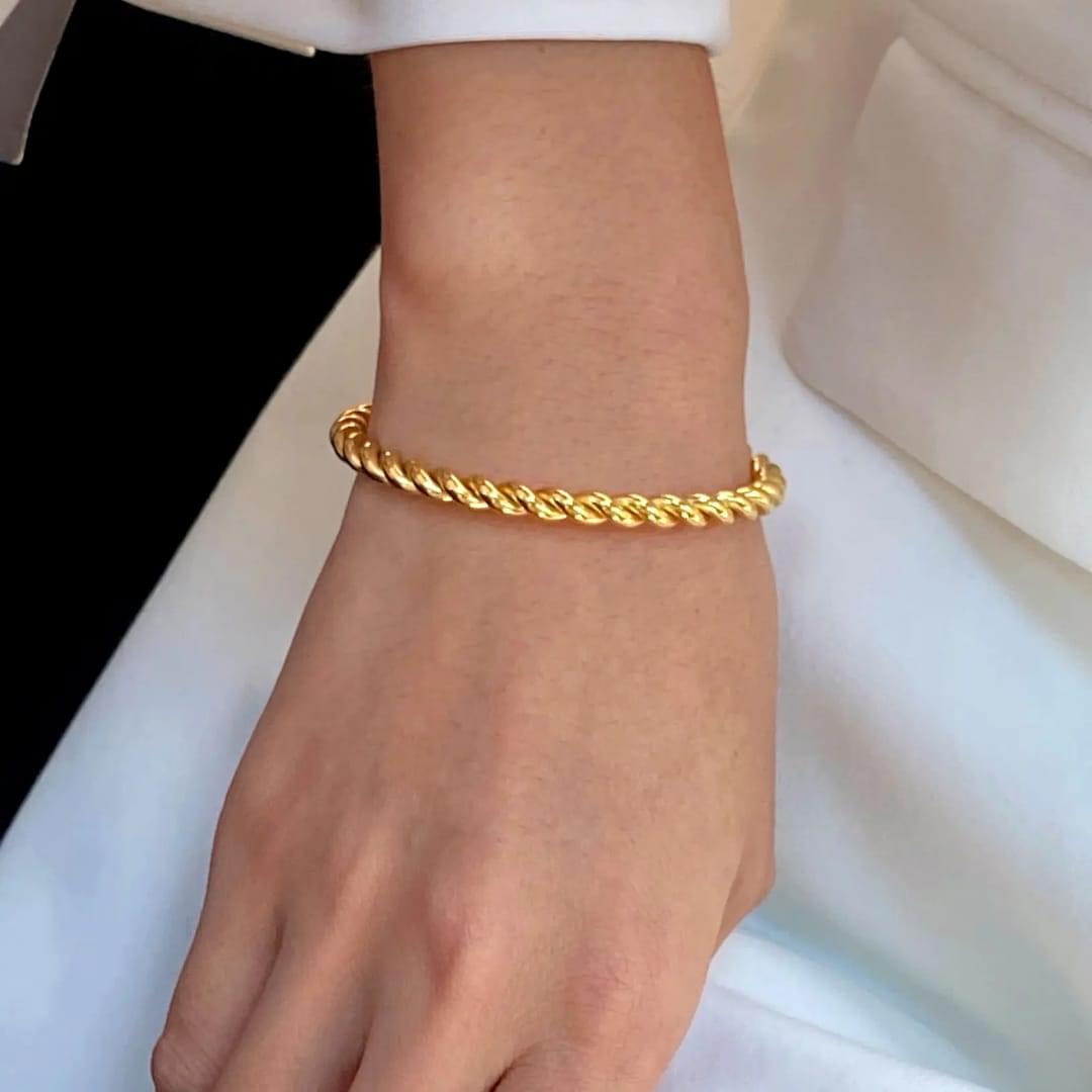 Gold Anti-Tarnish Thin Twisted Cuff Bracelet - Image 4