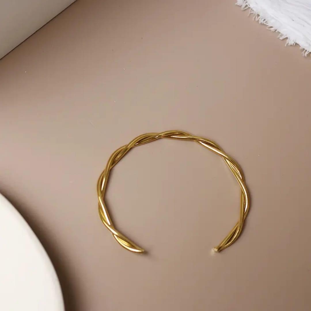 Gold Anti-Tarnish Braided Cuff Bracelet - Image 2