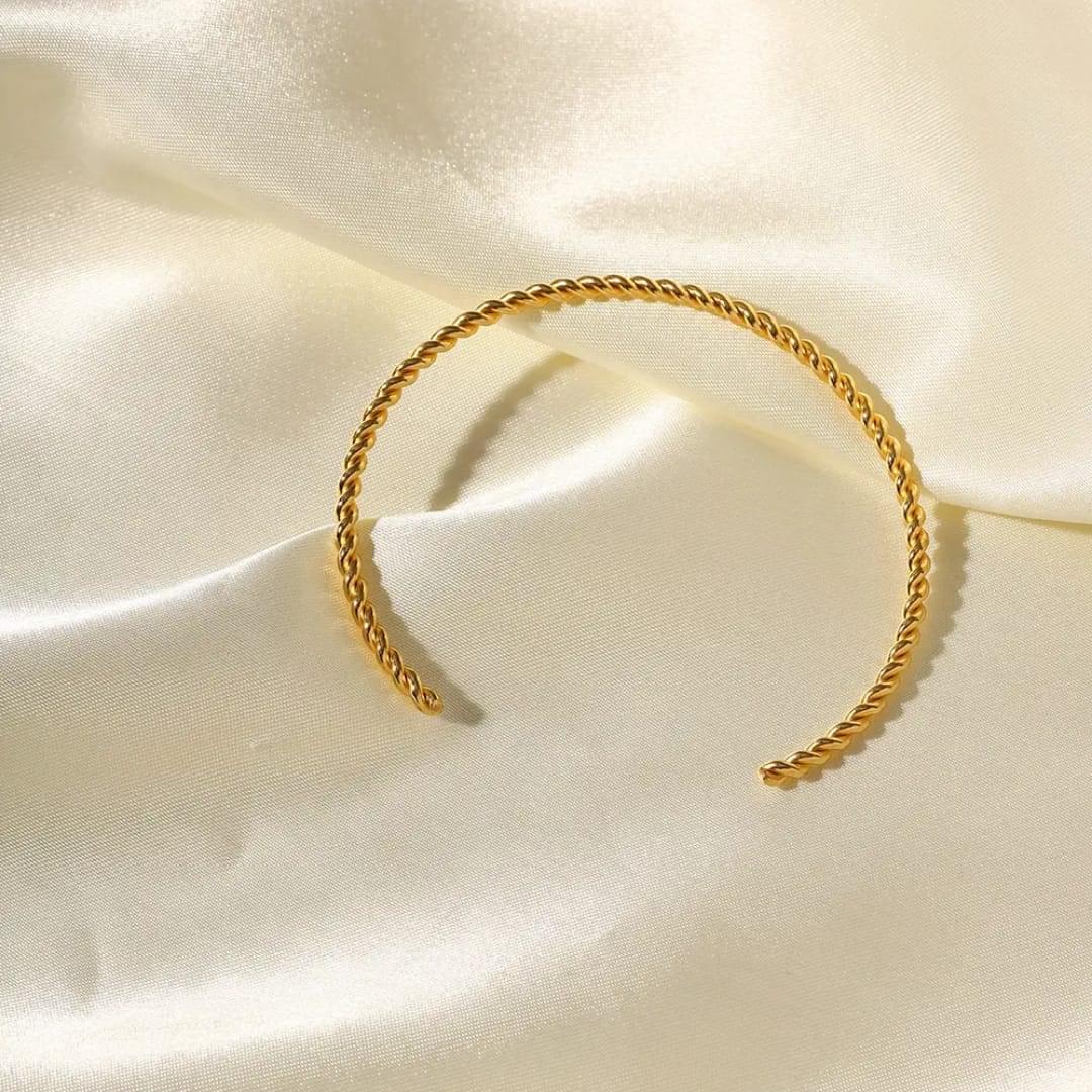 Gold Anti-Tarnish Thin Twisted Cuff Bracelet - Image 3