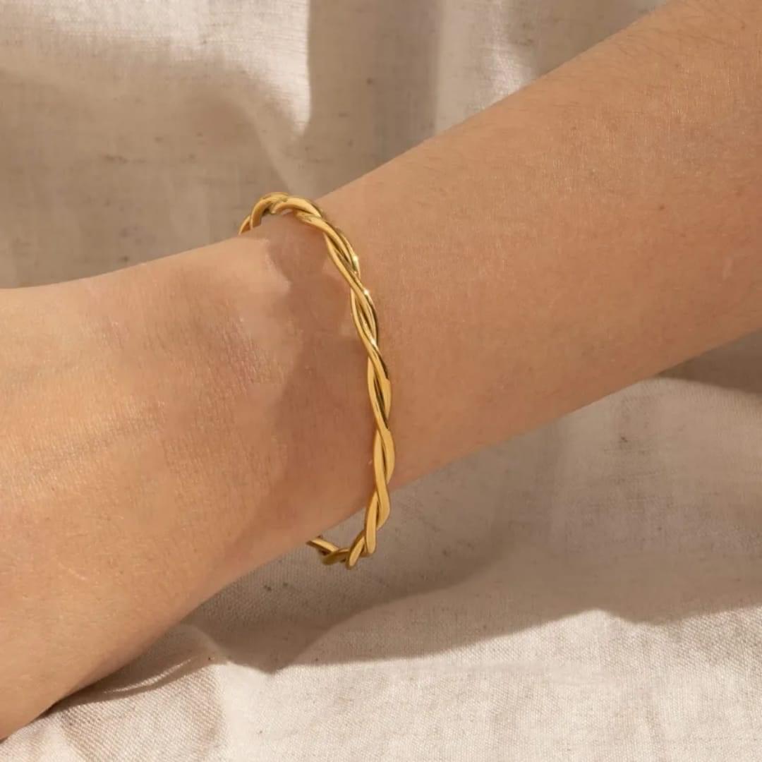 Gold Anti-Tarnish Braided Cuff Bracelet - Image 3
