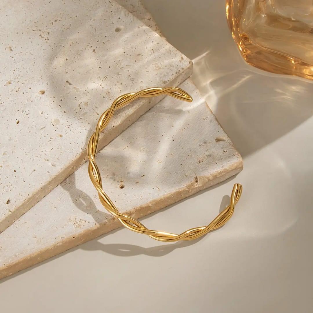 Gold Anti-Tarnish Braided Cuff Bracelet - Image 4